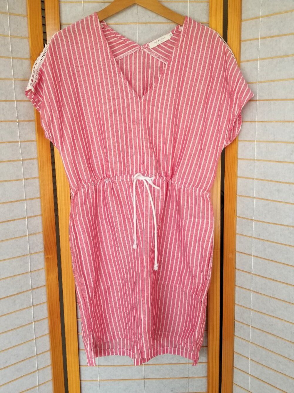 Mododoc LA Linen Blend Red White Stripe Dress Size Small Casual July 4